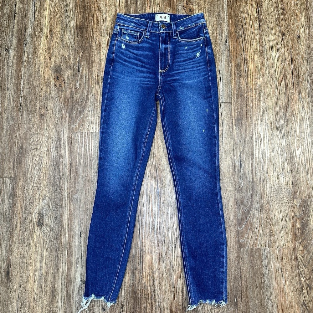 Paige Margot Ankle Jeans Womens 24 Acoustic High Rise Skinny Raw Hem Stretch